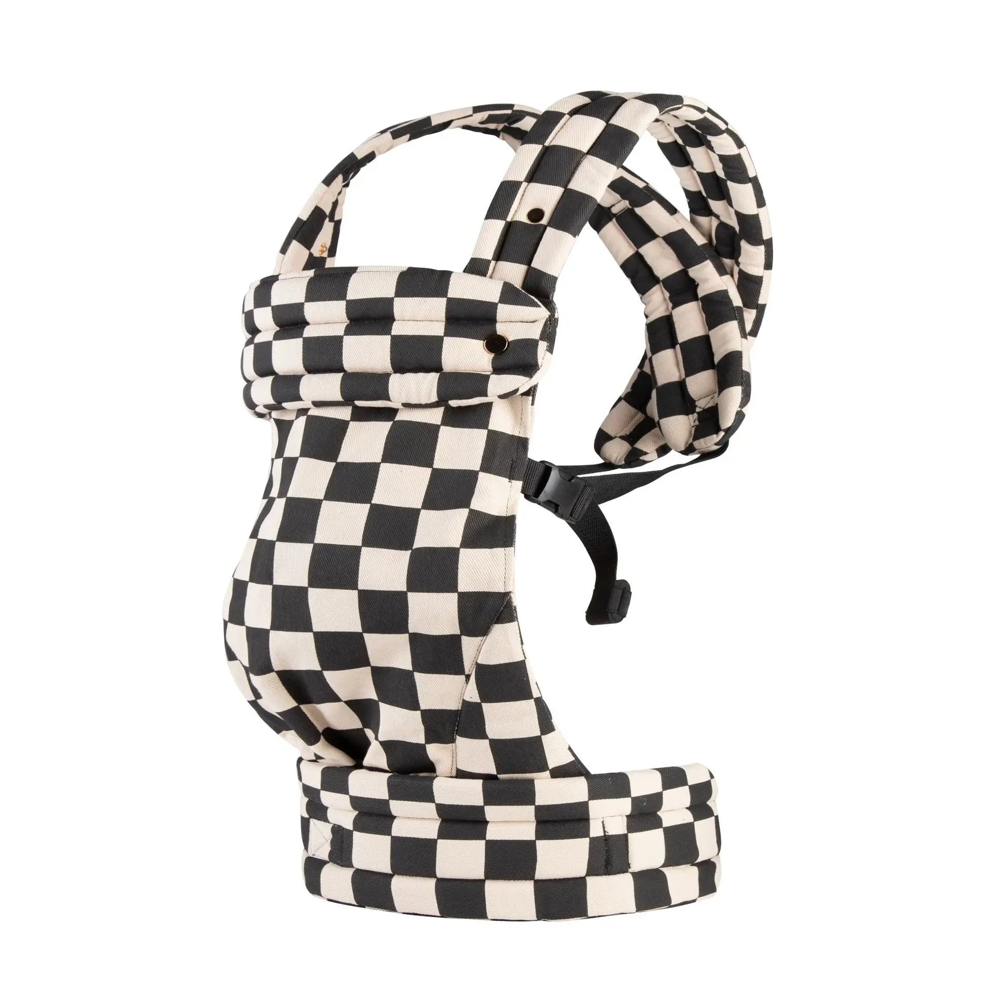 Portebébé en tissu coton motif carreaux noir beige portage devant dos sac à dos bébé 03 ans ergonomique sangle