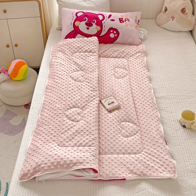 Couverture ronde Cartoon Bear pour enfant sac de couchage doux tissu en velours de haricot coton tricoté desig