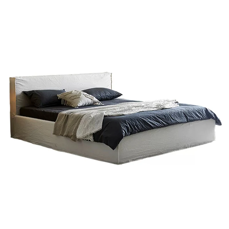 Lit en lin nordique double design moderne doux washable chambre bébé 180x200cm personnalisable matelas incl. s