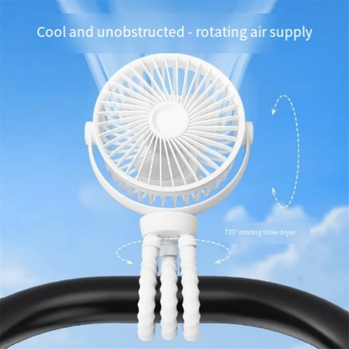 Mini ventilateur portable flexible pour poussette berceau et extérieur USB rotation 720° support ajustable san