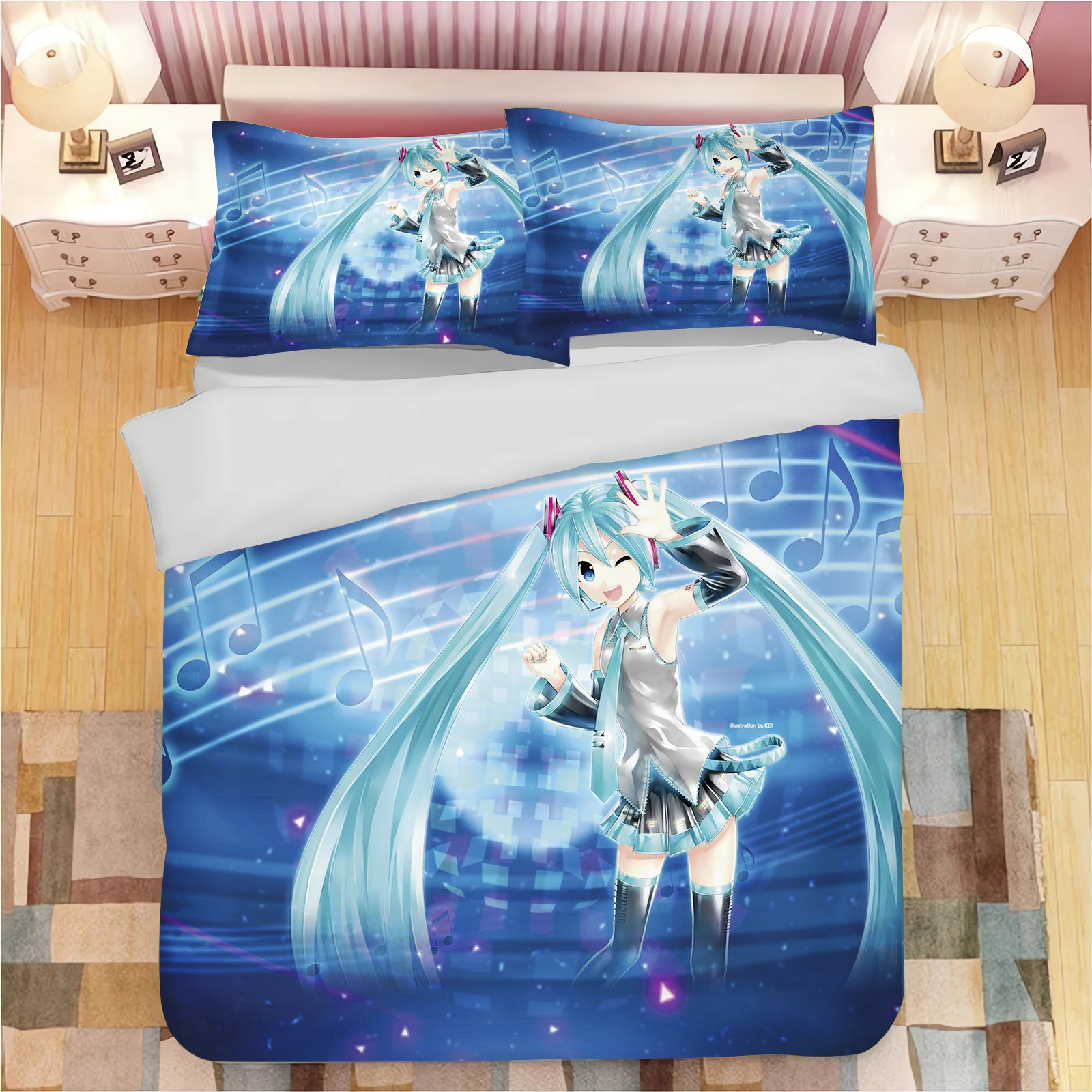 Housse de couette Hatsune Miku ensemble literie adolescente design anime 100% polyester confortable chambre en