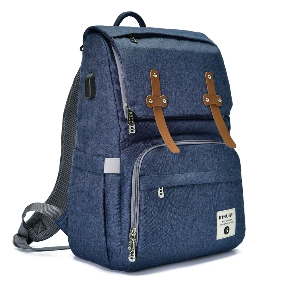 Sac à langer Insular en denim grand sac à dos étanche style moderne 多 compartiments portable idéal pour bébé m