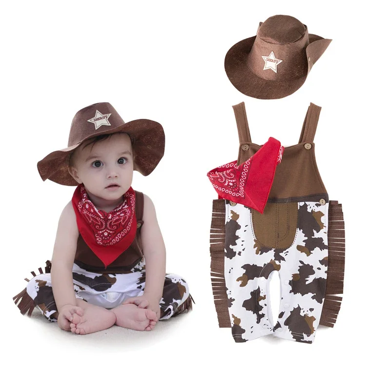 Costume de Cowboy pour Bébé Enfant Halloween Carnaval Barboteuse Accessoires incl. 1 à 4 Ans Doux Sécuritaire 