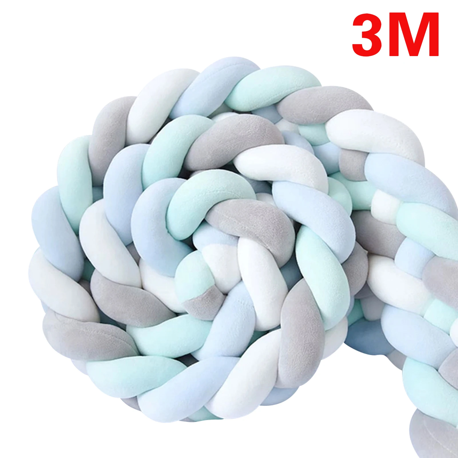 Coussin de protection tressé pour lit de bébé 3M 4 brins matériau sûr doux bleu clair vert menthe blanc gris c