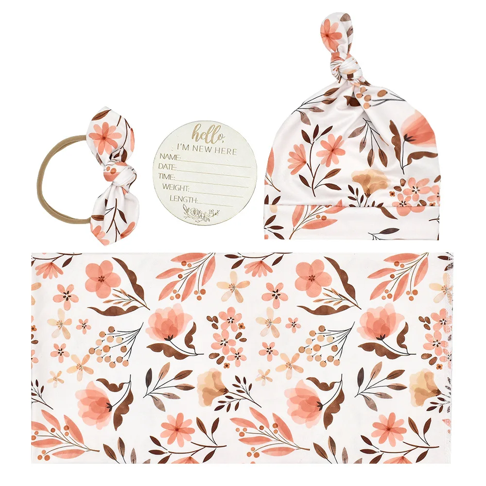 Ensemble Emmaillotage NouveauNé Bonnet Bandeau Couverture Fille Floral Doux Cadeau Naissance Séance Photo Idée