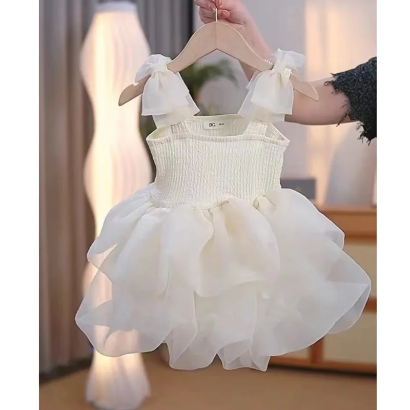Robe tutu princesse pour enfant bretelles nœuds tissu doux occasion spéciale robe élégante fille bébé