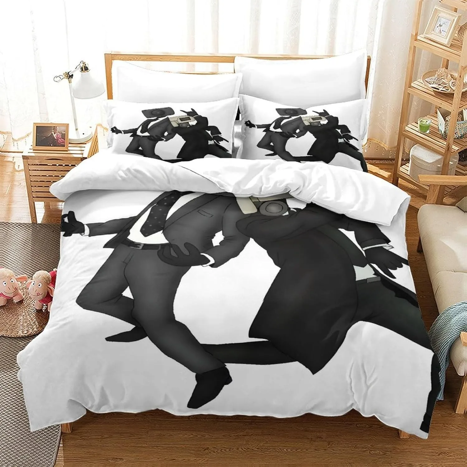 Ensemble de literie Skibidi en forme de dessin animé housse de couette fourrures de lit cadeau d'anniversaire
