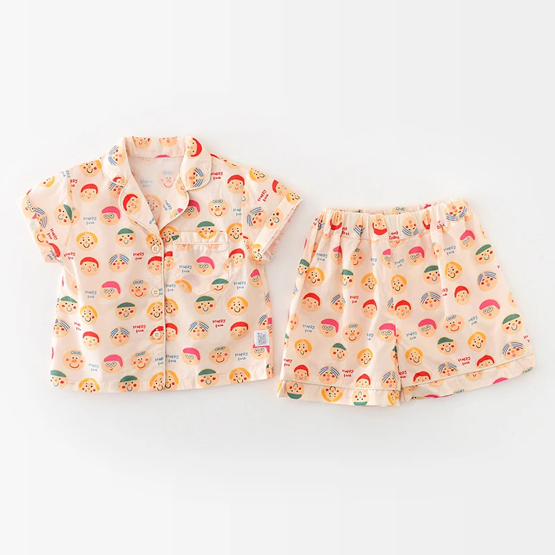 Ensemble pyjama bébé 03 ans 2 pièces manches courtes imprimé visages