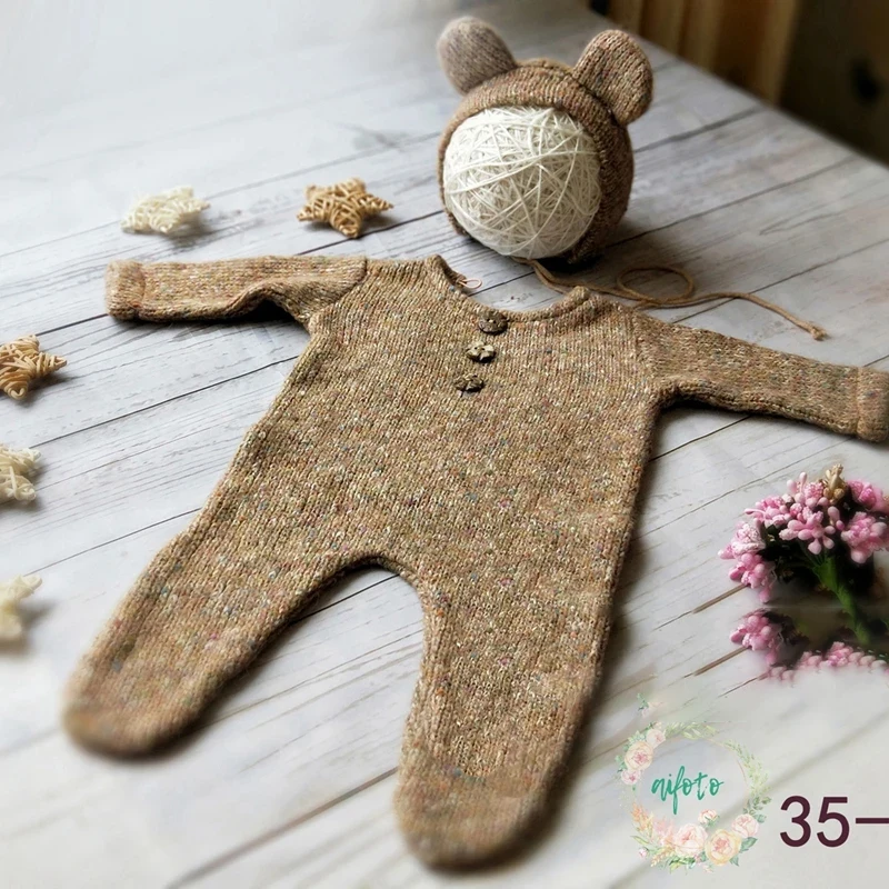 Costume de Photographie pour Bébé Nourrisson 03 Mois Accessoires Studio Barboteuse Chapeau Tricoté Confort Séc
