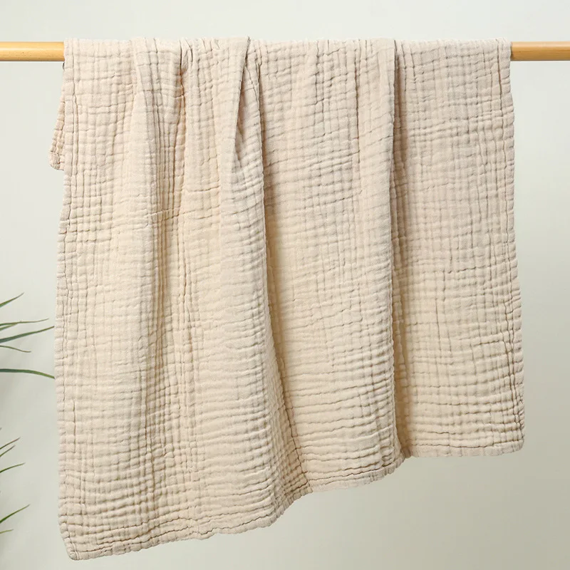 Serviette de bain en mousseline pour bébé couverture douce lange d'emmaillotage 6 couches de gaze de coton bei
