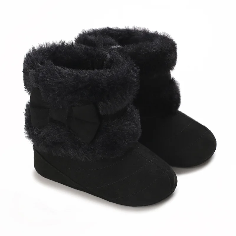 Bottines doudoune noires pour bébé fille chaussures douces premiers pas fourrure synthétique antidérapantes hi