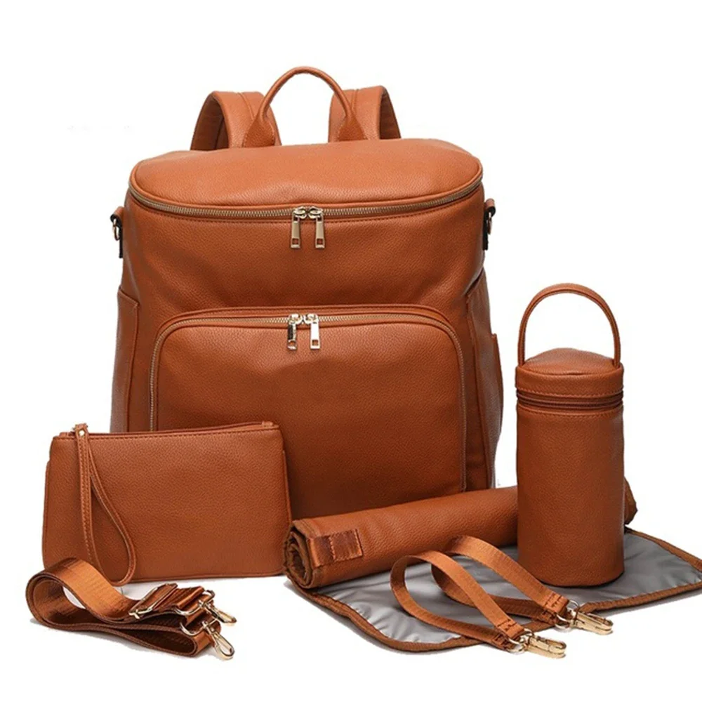 Sac à dos à couches en cuir PU grande capacité sacoche voyage transport poussette accessoires pratique moderne