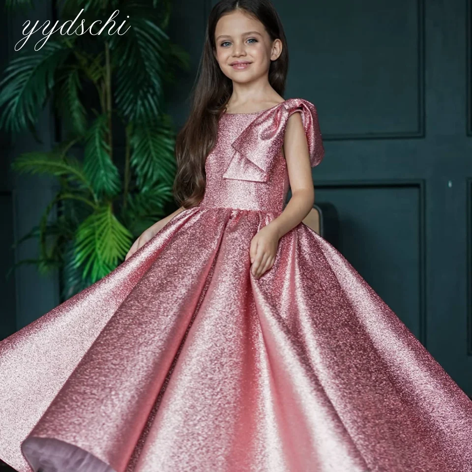 Robe de demoiselle d'honneur enfants fleur appliques arc robe de bal sans manches robe d'anniversaire robe de 