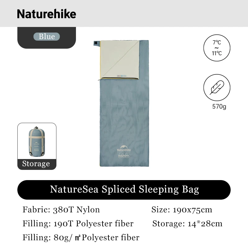 Naturehike sac de couchage extérieur ultraléger 380T nylon 190x75cm 3 saisons camping randonnée portabilité co