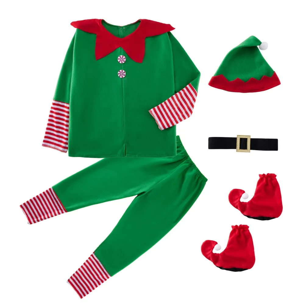 Costume d'elfe de Noël pour enfant tenue festive vert et rouge accessoires inclus idéal pour fêtes photos fami