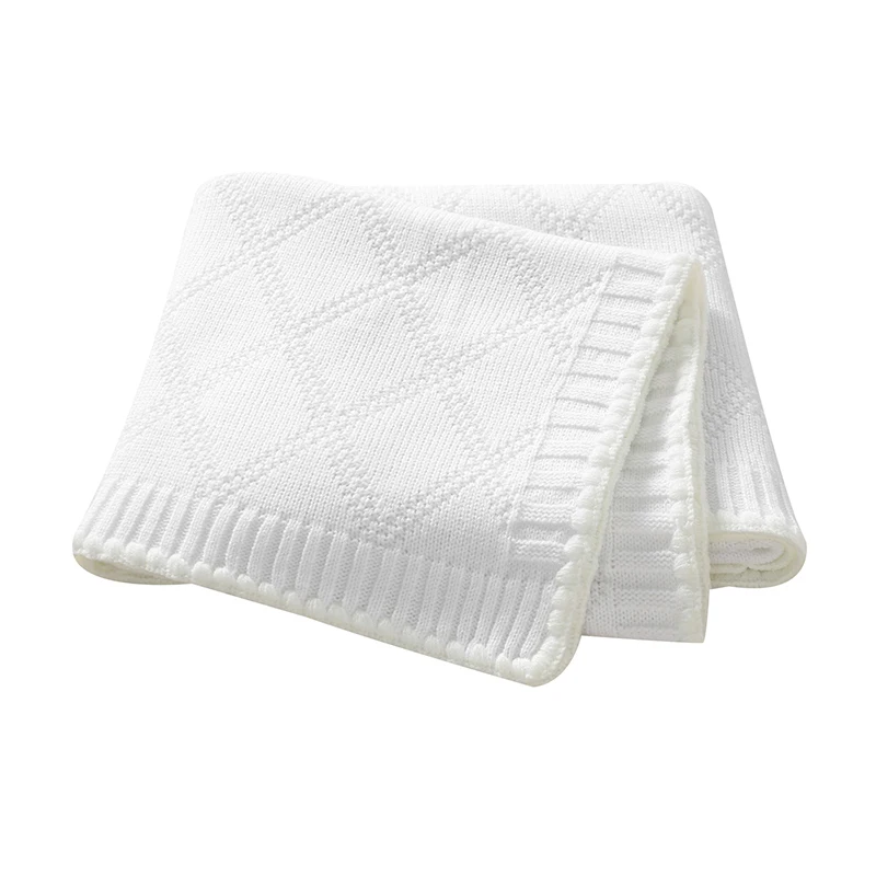 Couverture bébé en tricot doux 90x70cm blanc texture diamant idéale poussette couffin lancer 13 ans
