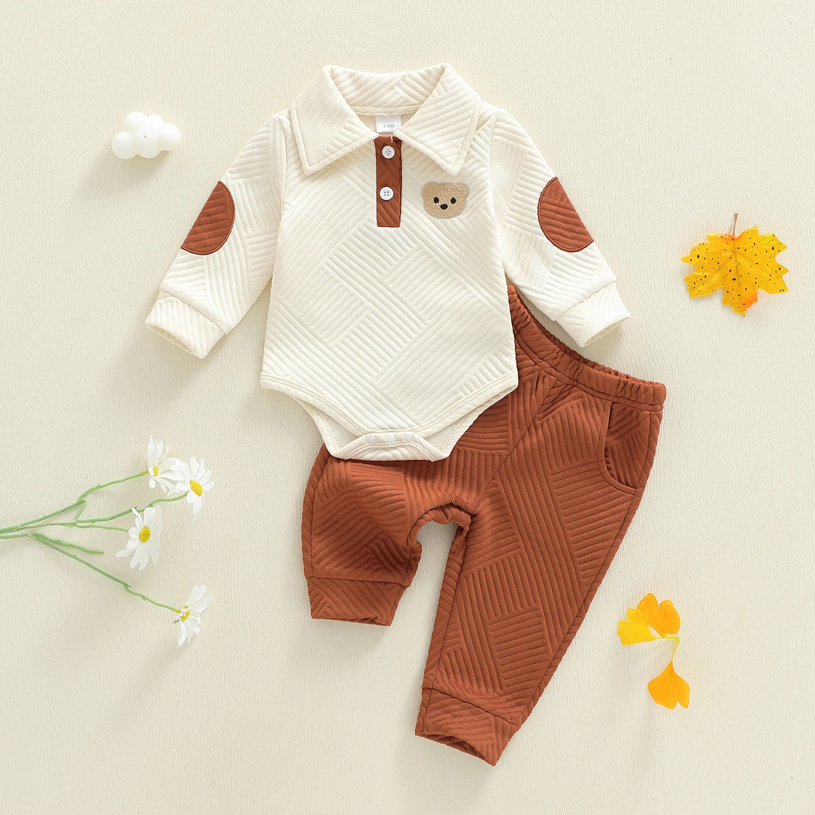 Ensemble bébé 2 pièces barboteuse manches longues pantalon élastique