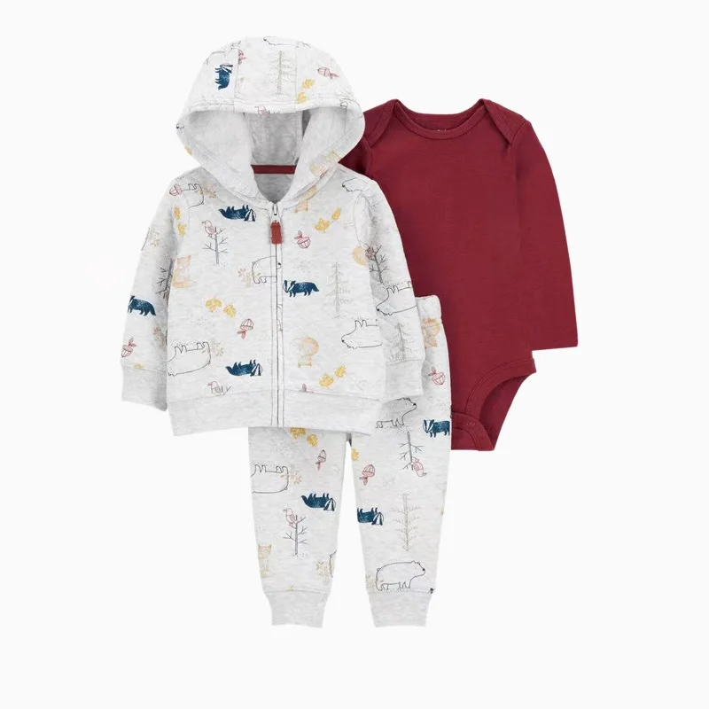 Ensemble vêtements bébé fille garçon manteau capuche manches longues coton barboteuse chaude 3 pièces printemp