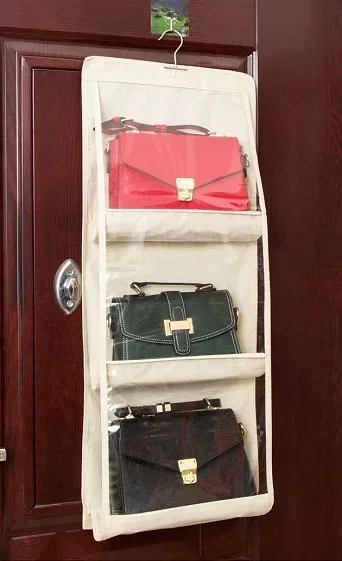 Organisateur suspendu de sacs à main rangement vertical tissu Oxford 3 compartiments design moderne économies 