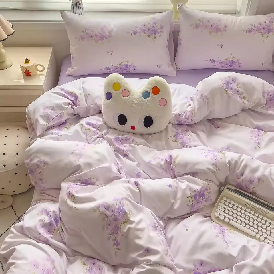 Parure de lit housse de couette taie d'oreiller drap bébé confortable style simple 100% coton doux hypoallergé