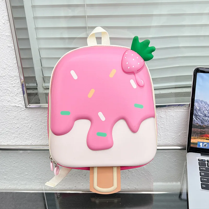 Sac à dos glaçon pour enfants design 3D rose et blanc cartable mignon