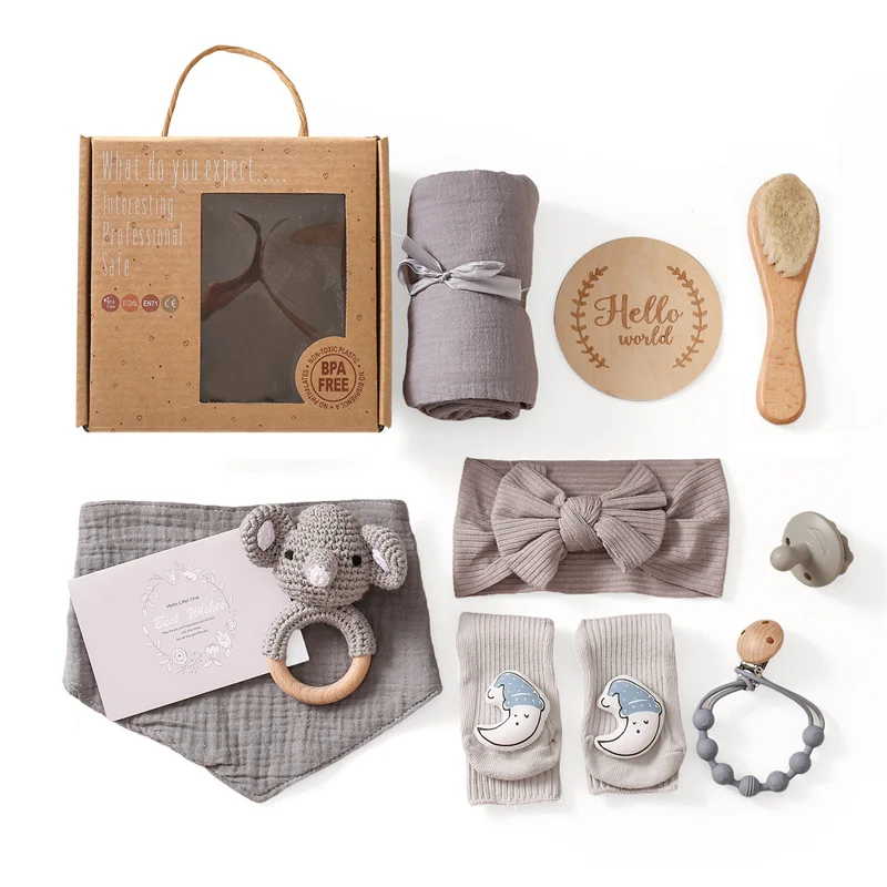 Ensemble de bain bébé couverture brosse bois carte mensuelle jouets bain accessoires photo boîte cadeau nouvea