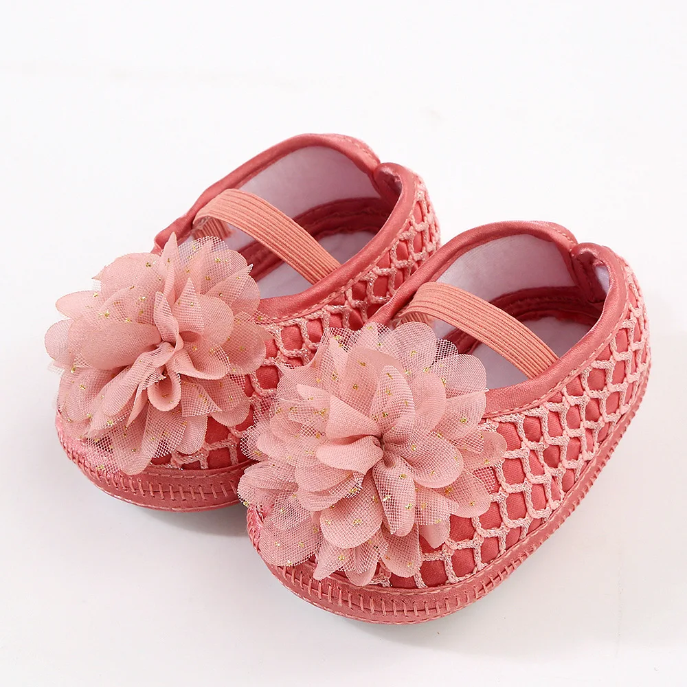 Chaussures d'été pour bébé fille floral rose semelle souple antidérapante pour premiers pas 01 ans confortable