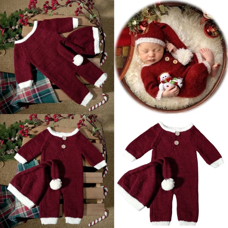 Costume Noël bébé ensemble photo nouveauné tenue festive chapeau accessoires studio style Père Noël doux et co