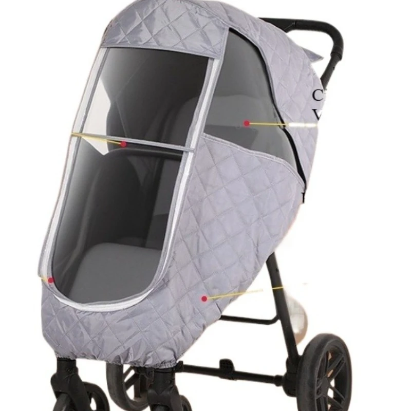 Housse de protection antipluie et vent pour poussette bébé imperméable respirante matelassée transparente ferm
