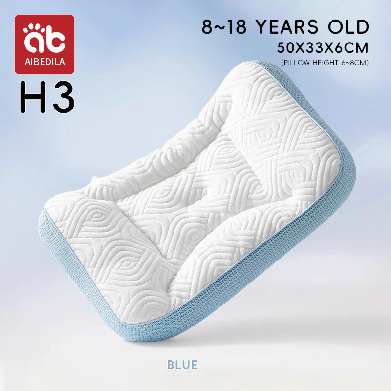 AIBEDILA Oreiller de protection du cou pour enfants ergonomique respirant doux 50x33cm bleu clair 818 ans
