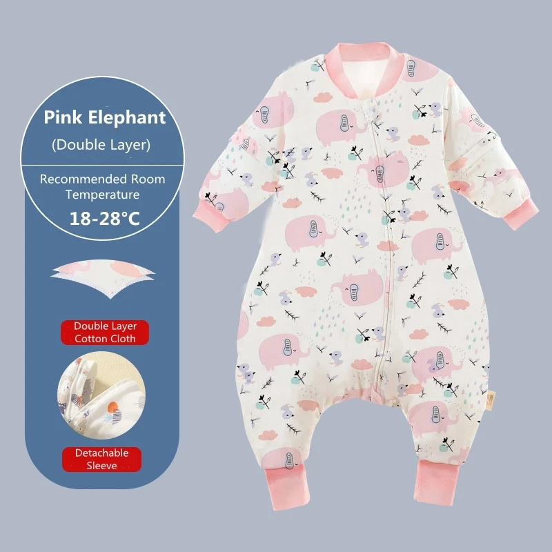 Sac de couchage bébé fille hiver chaud motifs éléphants manches détachables coton doux confort sécurité