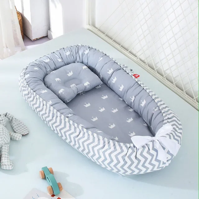 Lit nid pour bébé 85x50cm, avec oreiller, berceau Portable, lit de voyage, berceau en coton pour nouveau-né, l