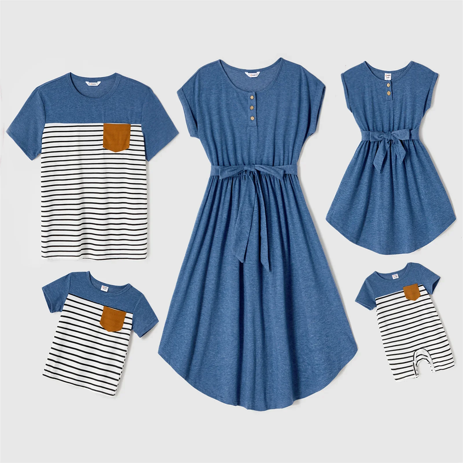 Tenues assorties pour la famille Pat Pat robes milongues tshirts rayés ensembles coordonnés bébé enfant adulte