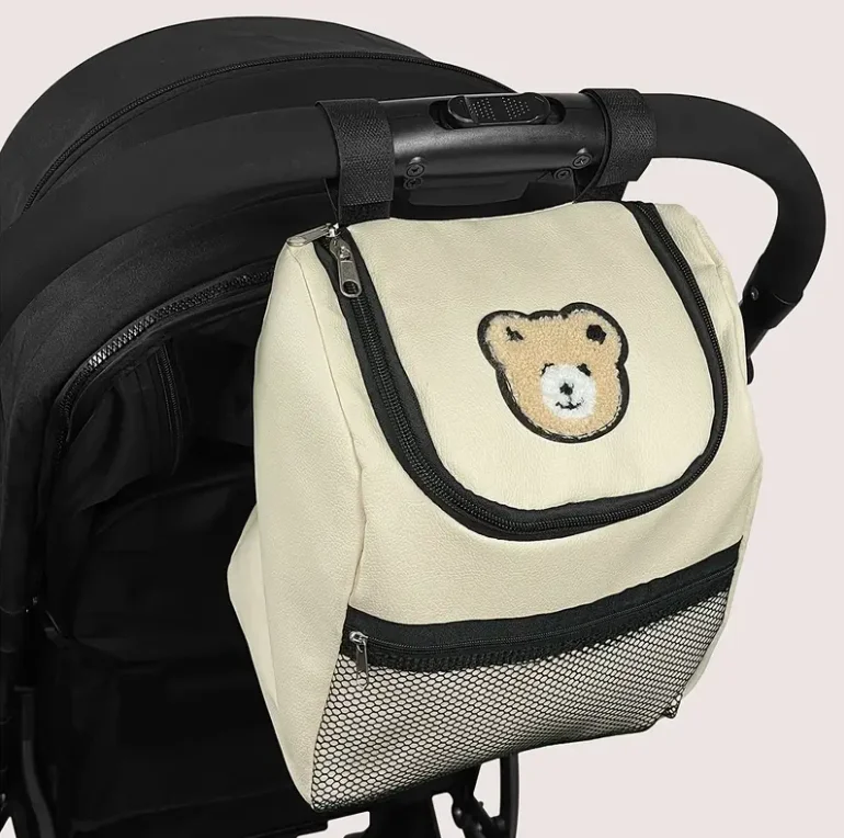 Sac à couches poussette forme ours grande capacité portebouteilles faux cuir durable beige pratique organisati