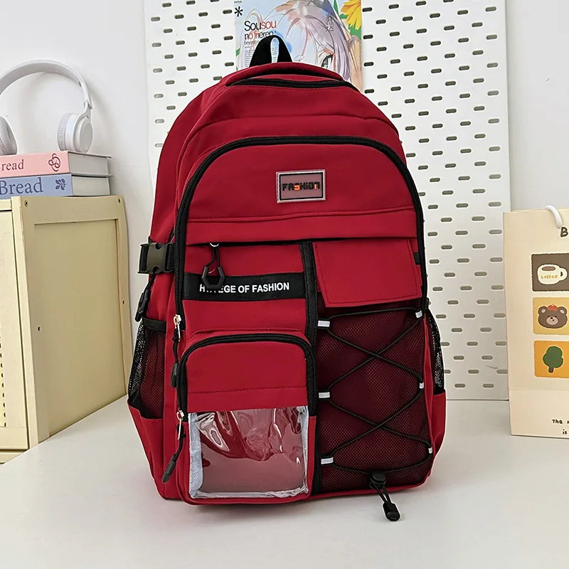Sac à dos école enfants adolescents sacs à dos légers nylon polyester mesh poches transparentes grande capacit