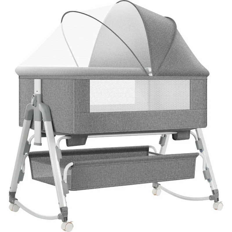 Lit de bébé 3 en 1 avec panier de rangement et moustiquaire berceau de bébé à cinq réglages de hauteur couffin