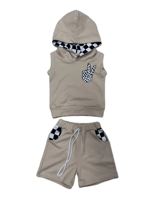 Ensemble Sportif Bébé Garçon 03 Ans Débardeur à Capuche Short à Carreaux 2 Pièces Confort Été Style Moderne