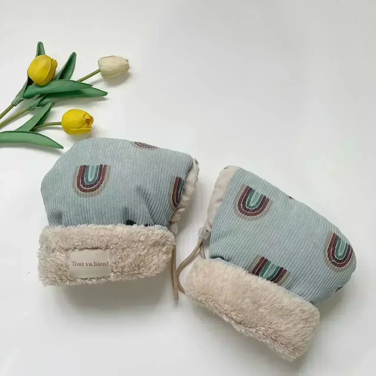 Gants d'hiver enfants moufles en coton doublure fourrure imitation design graphique multicolore accessoire béb