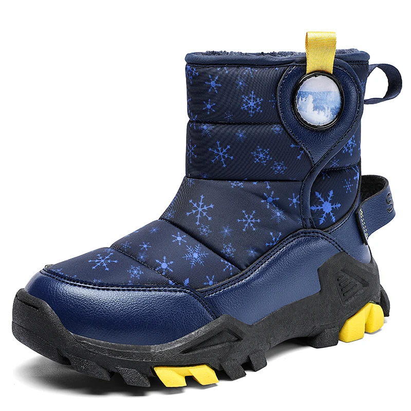 Bottes d'hiver en cuir synthétique pour enfants design snowflake imperméables chaudes pour la neige et le froi