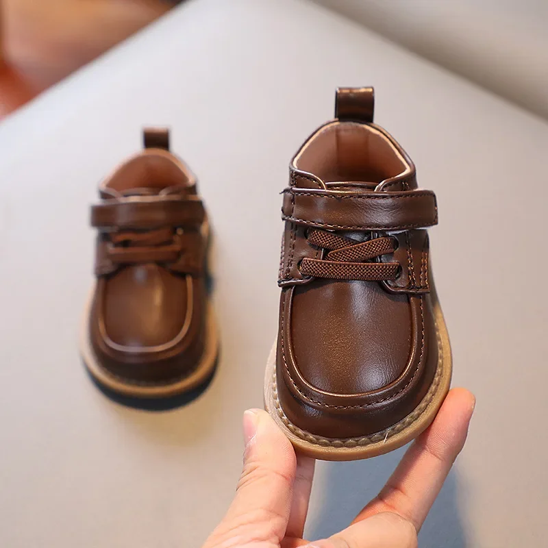 Chaussures enfants garçon en PU Oxford confortable toutes saisons Velcro laces noir marron 13 ans premiers mar