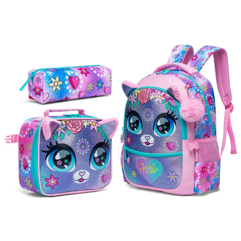 Sacs à dos animaux mignons pour filles sac d'école avec boîte à déjeuner et trousse à crayons idéal pour écoli