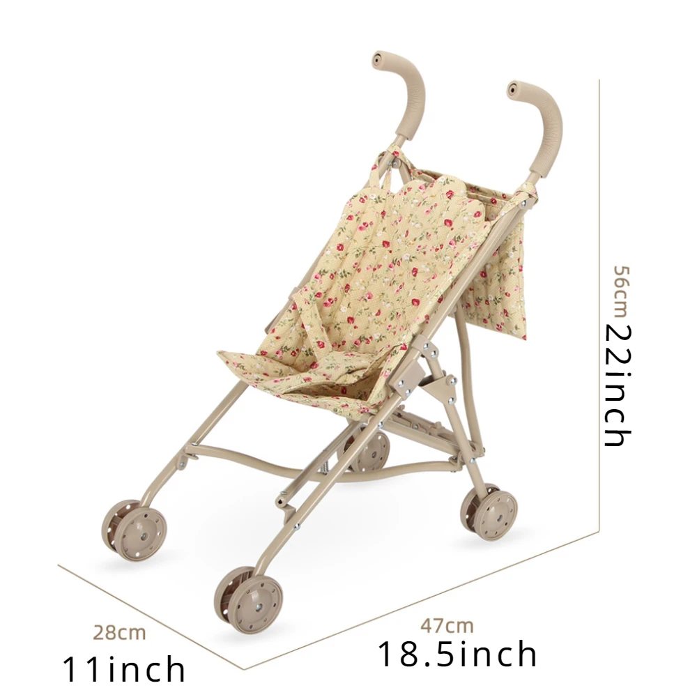 Poussette de poupée florale en métal compacte et pliable accessoire de jeu créatif pour enfants cadeau d'anniv