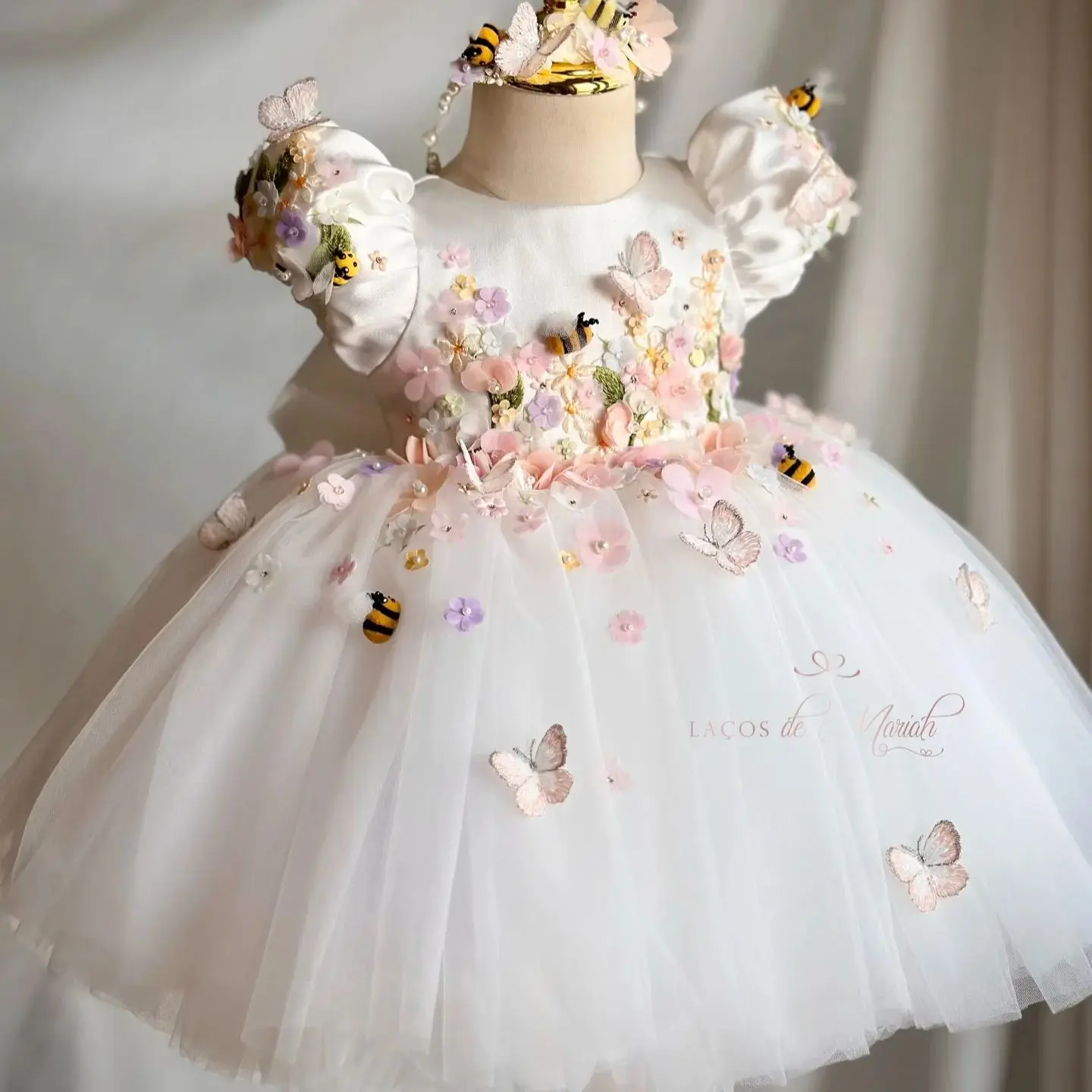 Robe demoiselle d'honneur blanche pour filles tissu satin et tulle