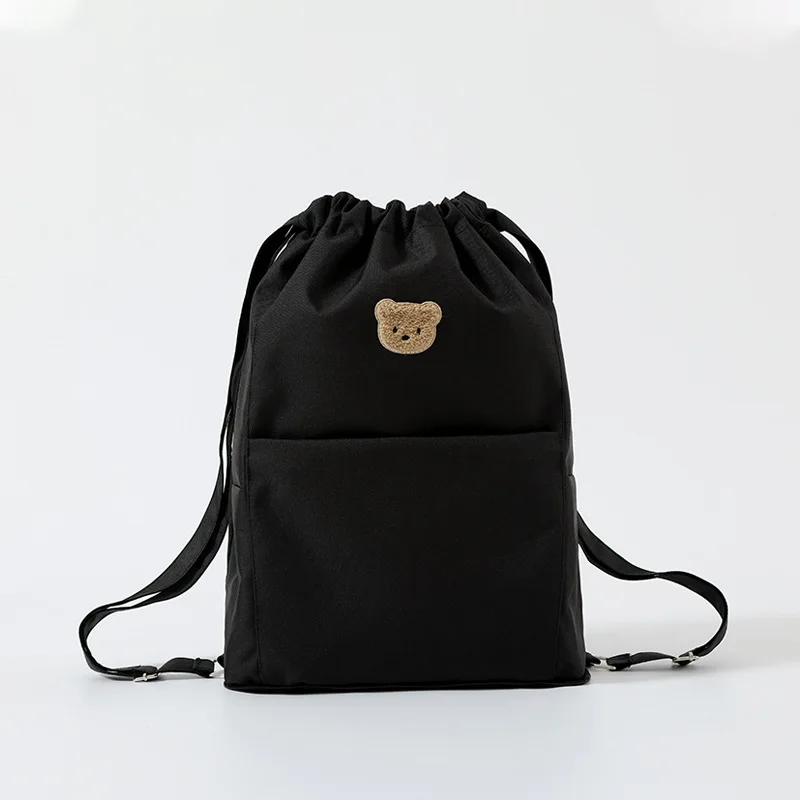 Sac à dos à cordon pour bébé style moderne avec motif ours noir grande capacité idéal pour maman et portage bé