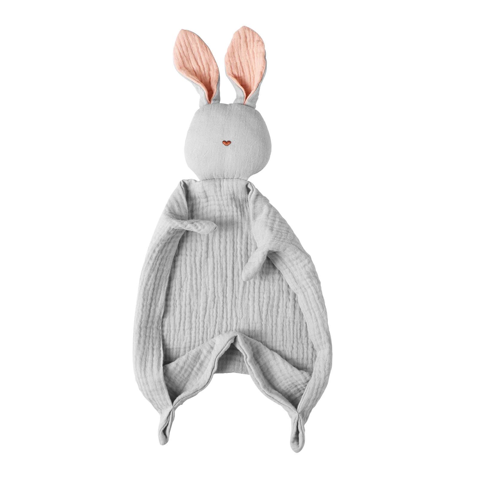 Couverture en mousseline bébé poupée endormie peluche lapin mignon serviette de sommeil douce 13 ans gris tend
