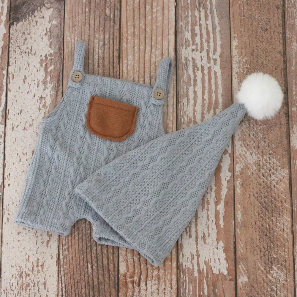 Ensemble vêtements photo bébé nouveauné romper bretelles et bonnet