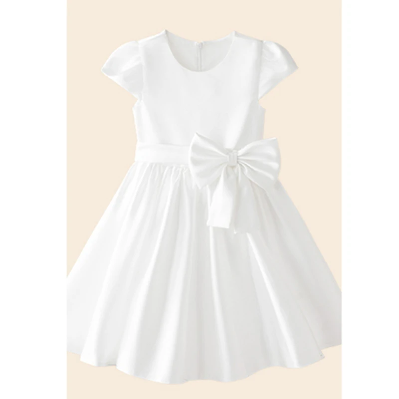 Robe élégante pour enfants occasion formelle mariage baptême robe blanche nœud satin style classique vêtement 
