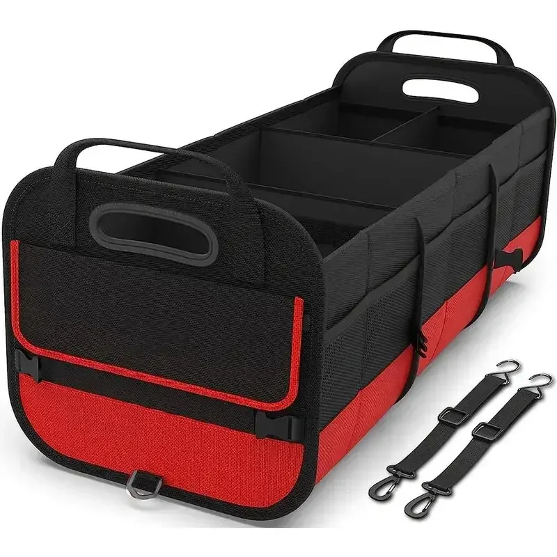 Organisateur coffre voiture 5 compartiments poignée renforcée sangles fixation polyester redgray stockage SUV