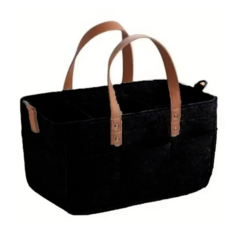 Sac de rangement en feutre portable pour bébé panier multifonctionnel durable pratique avec poignée en cuir or