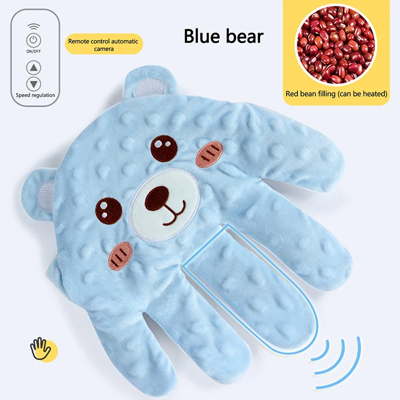 Oreiller apaisant bébé main ours bleu pastel coussin réchauffant fèves rouges bébé 01 an confort sommeil usage